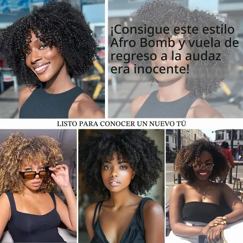 Vista 5 de SOKU Peluca de cabello corto rizado para mujeres negras, peluca corta rizada con flequillo, 10 pulgadas, rubia, resistente al calor, para mujer