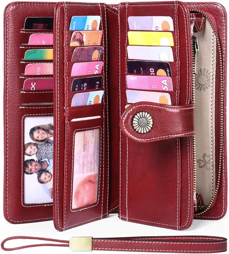 Vista 2 de FALAN MULE Cartera de cuero genuino RFID bloqueo gran capacidad Trifold señoras cartera.