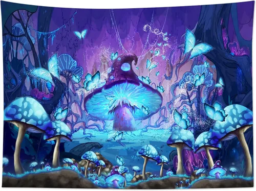 Vista 17 de LB Tapiz de mariposa Trippy para colgar en la pared, manta de tapiz estético psicodélico negro, decoración de pared de insectos de polilla colorida