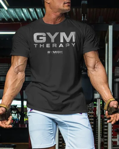 Vista 3 de Camisetas de entrenamiento para hombre, terapia de gimnasio, camiseta de gimnasio, divertida camiseta de levantamiento, 4. Gimnasio Terapia Plata