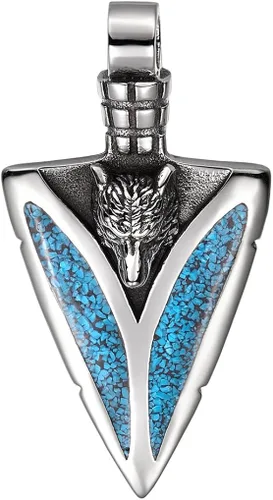 Vista 2 de Magic Human Collar de punta de flecha, collar de lobo aullante, joyería de acero inoxidable, amuleto de protección de cabeza de lanza, collares