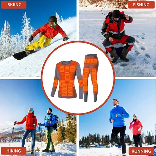 Vista 6 de Conjunto de ropa interior térmica eléctrica de invierno Ropa de motocicleta Mujeres Fleece Thermal Tops Pantalones 22 Área Esquí Calefacción Body