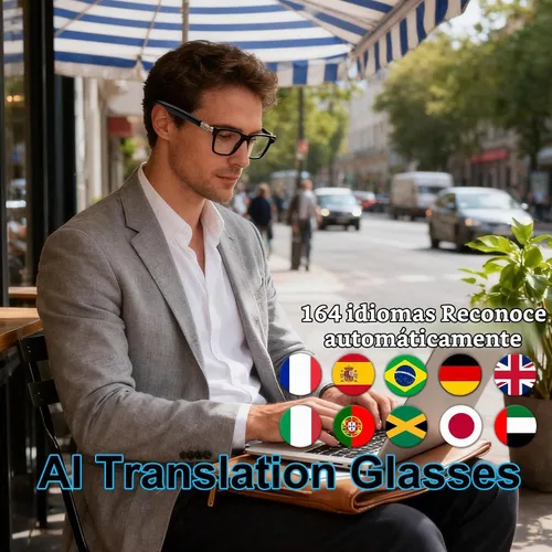 Vista 4 de Lentes inteligentes con lentes fotocromáticas para hombres y mujeres, con traducción de inteligencia artificial, con traductor, 164 idiomas, IP67