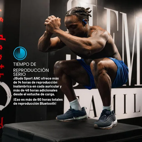 Vista 4 de JLab JBuds Sport ANC 4 True Auriculares inalámbricos, ANC híbrido, Bluetooth multipunto, 2 micrófonos ENC llamadas claras, IP66 a prueba de sudor