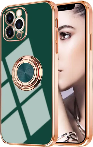 Vista 50 de Compatible con iPhone 11 Kickstand, anillo de rotación de 360 grados integrado con borde de oro rosa brillante que funciona con soporte magnético