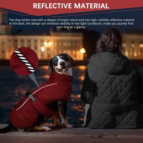 Vista 3 de ROZKITCH Abrigo extra cálido para perro, chaqueta reflectante ajustable para perro, abrigo de invierno con hebilla, forro polar de cuello alto