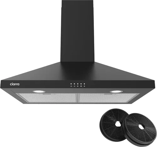 Vista 11 de CIARRA Campana extractora negra de montaje en pared de 30 pulgadas, 550 CFM, campana de ventilación con 2 luces LED para cocina, ventilador de 3
