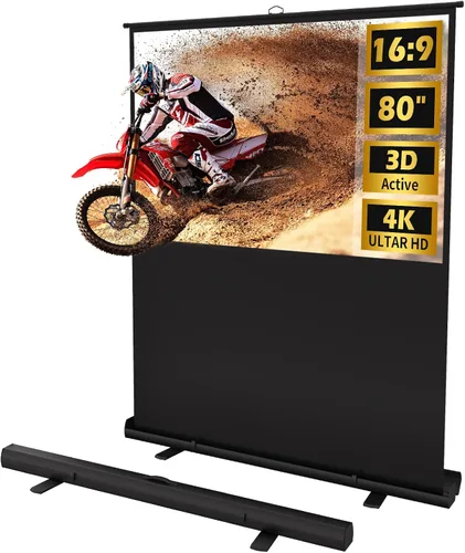 Vista 13 de Pantalla de proyector con soporte, pantalla de proyector portátil de 80 pulgadas para exteriores e interiores, pantalla de proyección ALR de 1.5