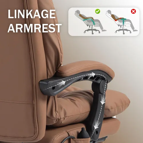 Vista 6 de Silla de oficina ejecutiva reclinable de 155° con soporte lumbar ajustable, cómoda silla de escritorio para computadora con reposapiés, silla