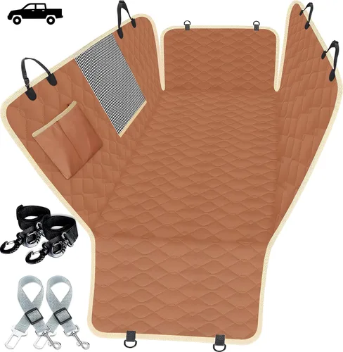 Vista 9 de Lassie Fundas de asiento de coche para perro para asiento trasero con 2 cinturones de seguridad, hamaca impermeable para automóvil para perro