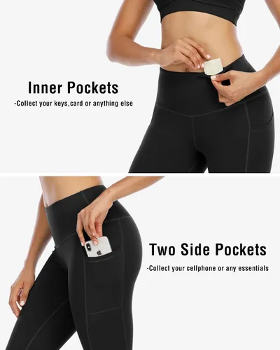Vista 2 de CHRLEISURE - Leggings de vellón con forro para mujeres con bolsillos, térmicos y gruesos, cintura alta, pantalones de yoga para invierno
