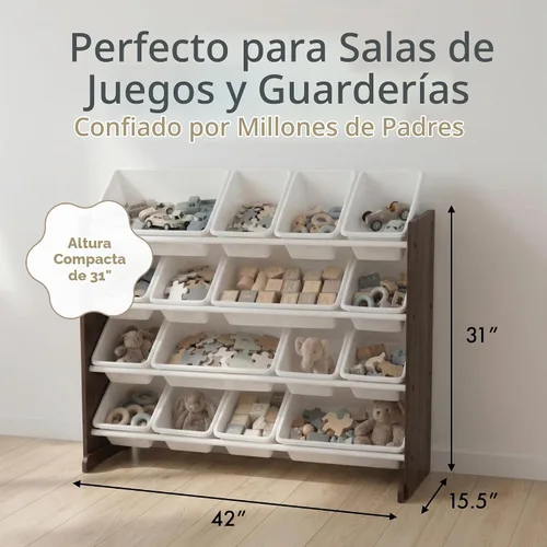 Vista 6 de Humble Crew Organizador de juguete extra grande, 16 contenedores de almacenamiento, espresso / blanco