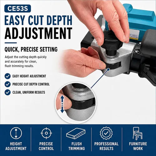 Vista 7 de Virutex CE53S Cepilladora de bordes para carpintería, cepilladora de bandas de borde empotrado, máquina profesional con base de soporte ajustable