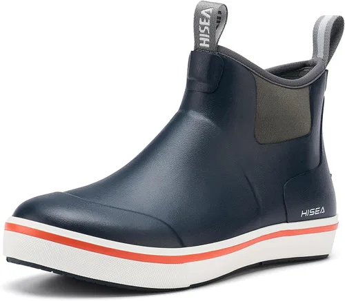 Vista 12 de HISEA Botas de lluvia para hombre, impermeables, de goma, neopreno, zapatos Negro