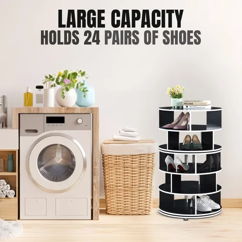 Vista 4 de Kings Brand Furniture - Zapatero giratorio de 5 niveles, 360° giratorio Lazy Susan, organizador de almacenamiento en torre para armario, entrada