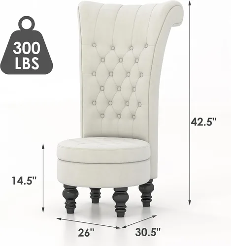 Vista 3 de MU Silla de respaldo alto de terciopelo holandés, muebles de sala de estar, asiento de acento real, sillas de trono, estilo simplemente elegante