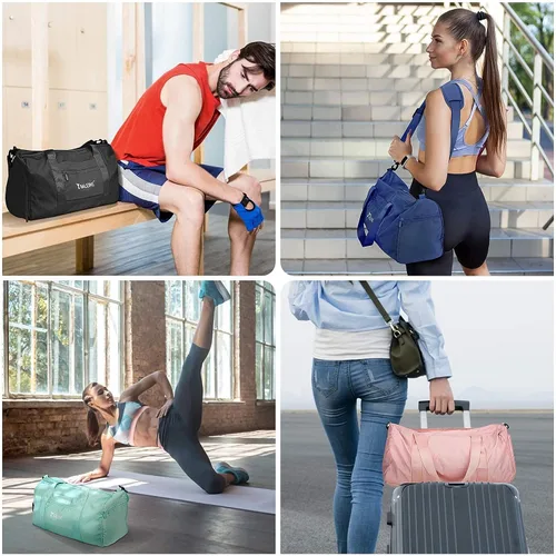 Vista 2 de BALEINE bolso de gimnasio para mujeres y hombres, pequeño bolso de lona impermeable y ligero para deportes, gimnasios y escapadas de fin de semana