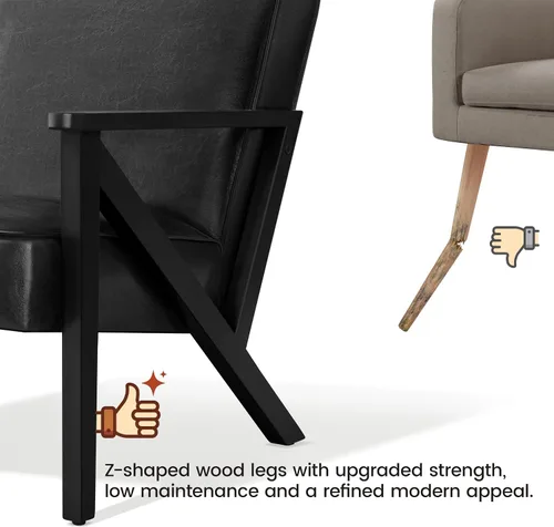 Vista 8 de Yaheetech Silla decorativa, silla de lectura de piel sintética, silla moderna de mediados de siglo con marco de madera maciza para sala de estar