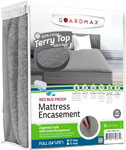 Vista 53 de Guardmax Funda de colchón individual con cremallera, protector de colchón 100% impermeable, suave y absorbente de algodón de rizo superior