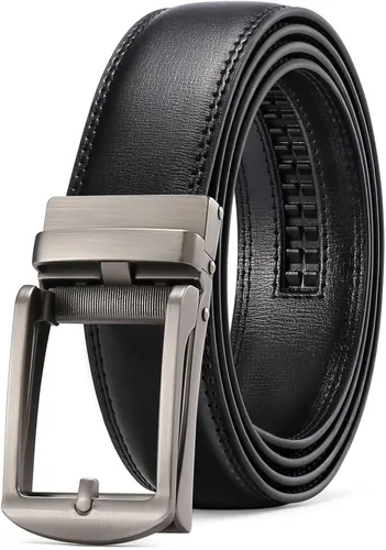 Vista 36 de SENDEFN Cinturón de vestir casual de cuero para hombre de 1 3/8 pulgadas con hebilla de clic ajustable automática con caja de regalo A-negro-71gs