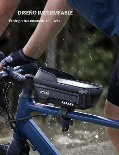 Vista 2 de Lamicall Paquete de 2 bolsas impermeables para marco de bicicleta, [versión 1s] [2 en 1], bolsa de teléfono para bicicleta, soporte para teléfono