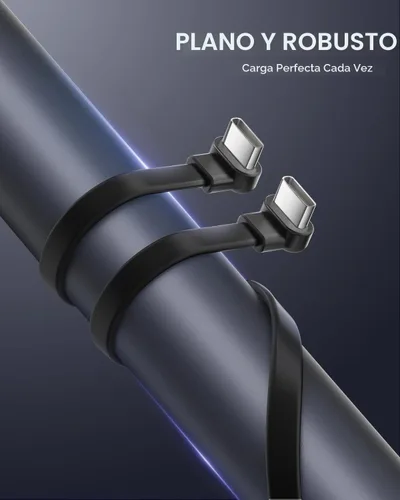 Vista 4 de Short USB C Cable 4 inch, Right Angle C TO C Cord 2 Pack，Flat Dual 60W PD