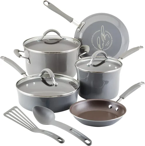 Vista 17 de Rachael Ray Cucina - Juego de ollas y sartenes antiadherentes, 10 piezas, color azul agave