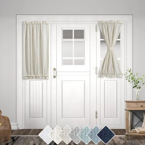 Vista 9 de KOUFALL Cortina de puerta francesa, persianas de lino para cubrir ventanas, 1 panel, 25 x 72 pulgadas de largo, color azul piedra