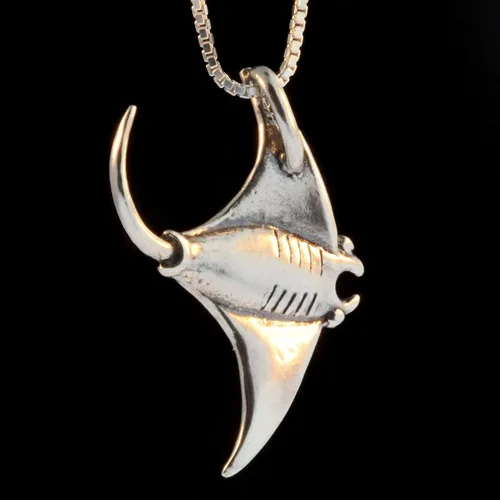 Vista 3 de Collar Manta Ray Colgante de Plata Ocean Stingray