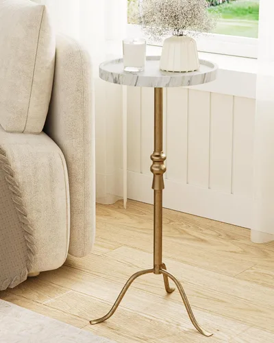 Vista 10 de 25.6" Vintage Round Pedestal End Table with Tray Top, Antique Martini Cocktail Accent Table for Living Room, Bedroom, Drink Table with Brass