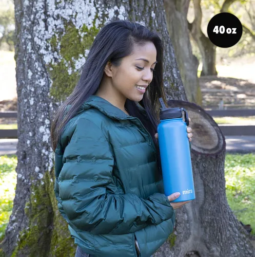 Vista 9 de MIRA - Botella de agua, de acero inoxidable, con tapa con popote sin BPA, con aislamiento al vacío que mantiene el frío durante 24horas y el calor