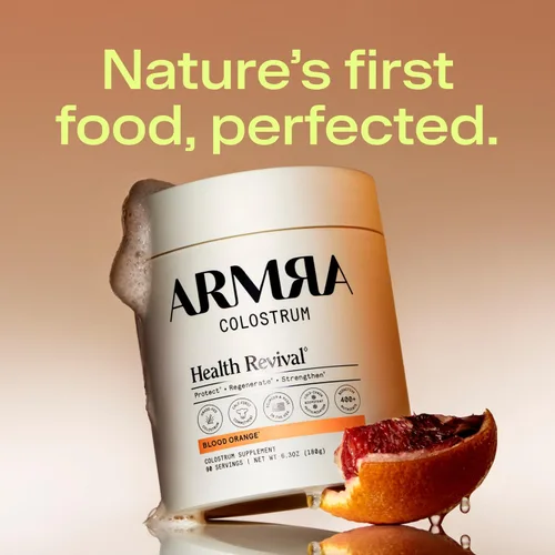 Vista 5 de ARMRA Polvo de Colostro Naranja Sangre Salud intestinal y reducción de hinchazón Piel y cabello Inmunidad Keto, sin gluten y sin grasa