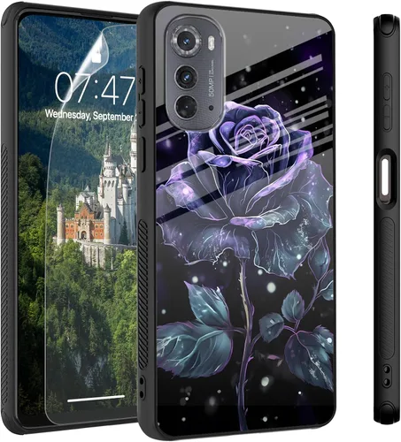 Vista 94 de Funda para Motorola Moto Edge 2022, cubierta trasera de vidrio templado con protector de pantalla, funda protectora a prueba de golpes para Motorola