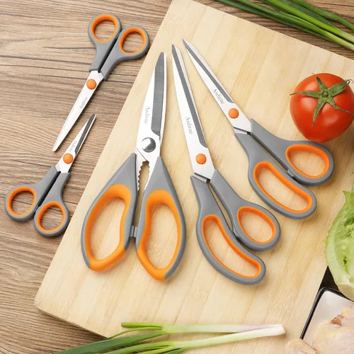 Vista 7 de Asdirne Juego de tijeras de cocina, acero inoxidable de grado cuchillo, tijeras multiusos con mango cómodo TPR, incluye una tijeras para aves
