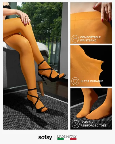Vista 4 de Sofsy - 40 Den - Mallas opacas para mujer, suaves, de cintura alta, unicolor. Fabricadas en Italia por Sofsy con 10 años de experiencia en artesanía