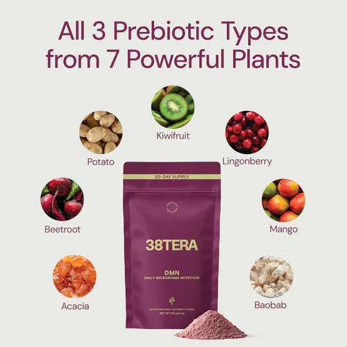 Vista 4 de DMN (Daily Microbiome Nutrition), 6 onzas, polvo de fibra a base de plantas con 3 prebióticos diferentes, ayuda a la salud digestiva e intestinal