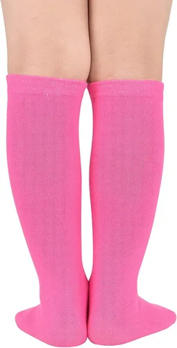 Vista 3 de American Trends Calcetines deportivos para niños y niñas, a rayas, hasta la rodilla, para fútbol, béisbol, sóftbol, para niñas pequeñas