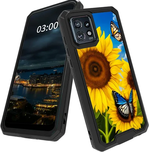Vista 20 de Funda para Motorola Edge Plus para Moto Edge Plus 2023 con diseño de patrón de mariposa artística a prueba de caídas de policarbonato duro de doble