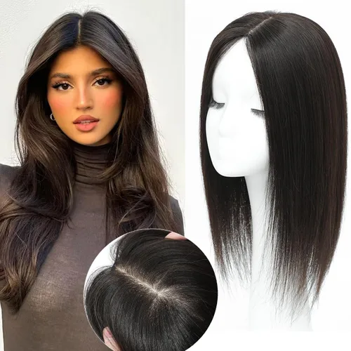 Vista 19 de Aimeolyn Toppers de cabello para mujer, cabello humano real, sin flequillo, extensiones de cabello superior para adelgazar, base de encaje Haisr