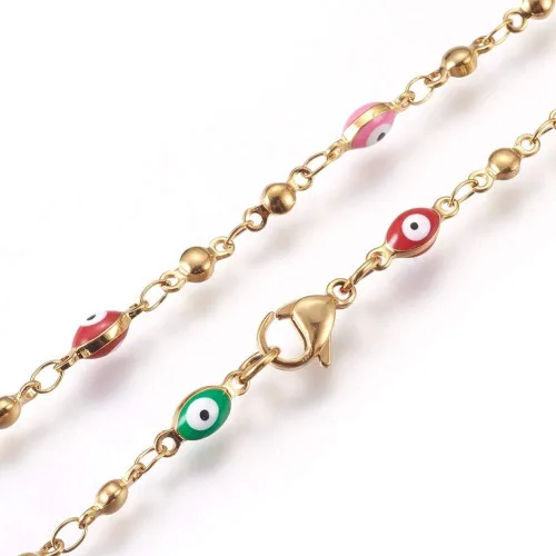 Vista 3 de LZD Collar de cuentas de rosario de acero inoxidable esmalte mal de ojo virgen maría cruz 18" P31