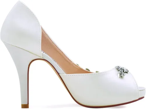 Vista 4 de ElegantPark Zapatos de Boda para Novia de Tacón Alto con Plataforma Zapatos de Novia con Pedrería Tacones para Boda Zapatillas de Mujer de Satén