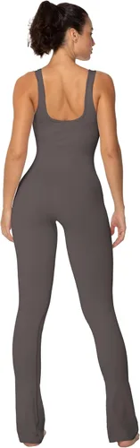 Vista 2 de Sunzel Body sin mangas para mujer, sin costuras, acanalado, con leggings acampanados fruncidos en los glúteos, almohadilla integrada y cuello