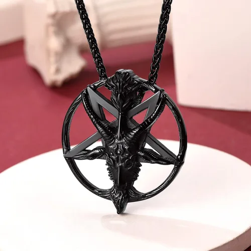 Vista 8 de FaithHeart Leviathan Satanic Brimstone Cross Necklace, Gold Plated Stainless Steel Satan Church Jewelry, Alchemical Symbol for Brimstone Pendant