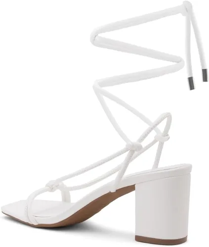 Vista 4 de Shoe Land SL-Sweets - Sandalias de tacón bajo con cordones para mujer, sandalias de tacón corto con tiras de amarre grueso, sandalias de tacón corto