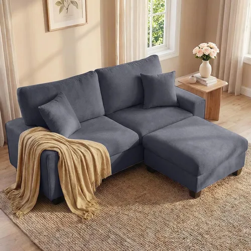 Vista 18 de DOPEDIO Sofá biplaza moderno para sala de estar, sillón reclinable de chenilla, funda extraíble, cojines de resorte, marco de madera maciza, fácil