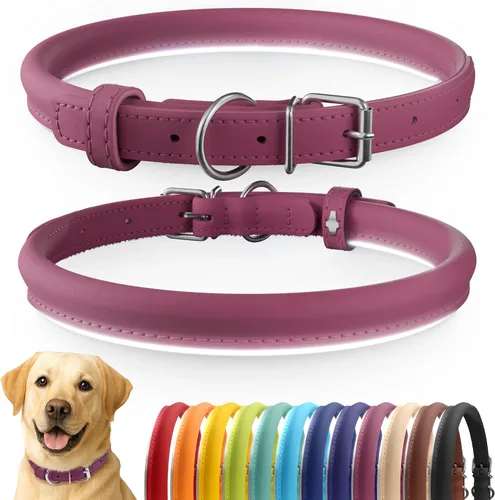 Vista 95 de CollarDirect - Collar de cuero enrollado para perro, collar redondo acolchado suave para cachorro, collar de cuero auténtico hecho a mano