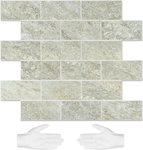 Vista 14 de STICKGOO 1/3 lámina de azulejos para despegar y pegar Subway, azulejos de cocina sin costuras de diseño pulido en rosa-beige eurásico