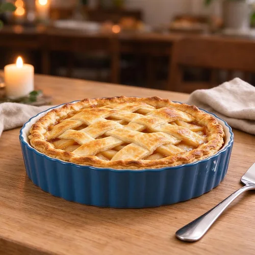 Vista 2 de Wisenvoy Sartén para tartas de cerámica para quiche, bandeja para tartas de 9 pulgadas de profundidad, sartén para quiche Azul