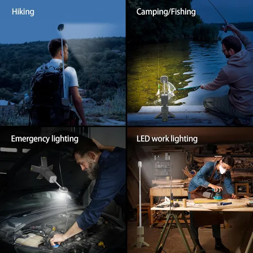 Vista 6 de Linterna de campamento, 14000 mAh, luces telescópicas recargables para campamento, soporte magnético integrado con altavoz, linterna LED portátil