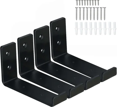 Vista 7 de HEART ART Soporte de estante negro de 6 pulgadas, paquete de 4 soportes de estante de metal J resistentes, 6.3" L×4.8" H×1.2" W